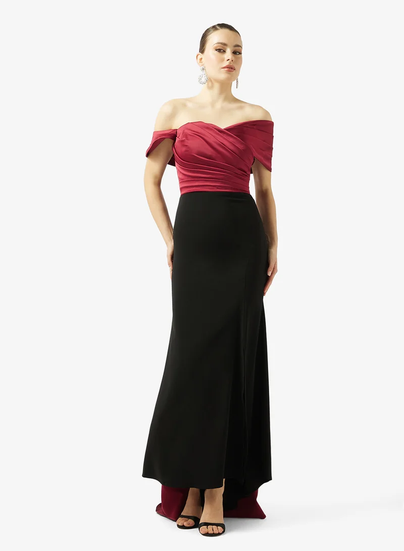 Akadia Fashion SPECIAL SHOULDER DESIGN SATIN DRESS